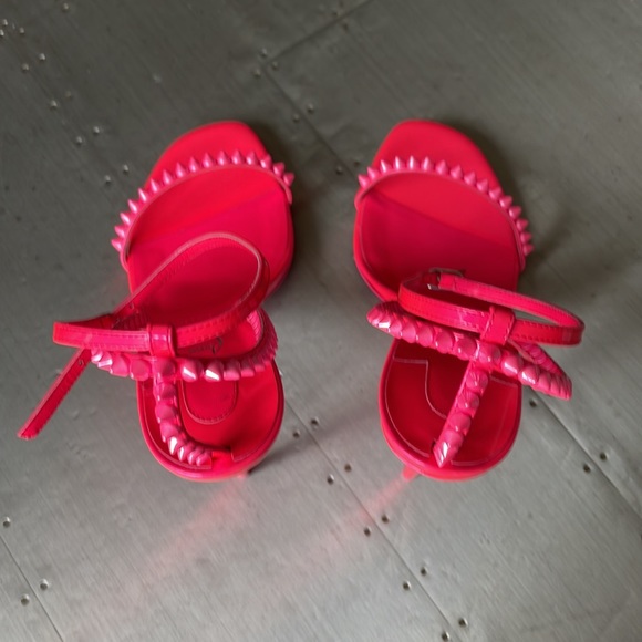 Christian Louboutin so me 100mm pink neon stiletto spike patent sandal sz 38.5 - Picture 6 of 12